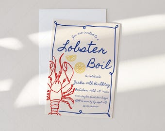 Lobster Boil Invitation: Hand-Drawn Cajun Crawfish (Self-Edit Template) | DC312
