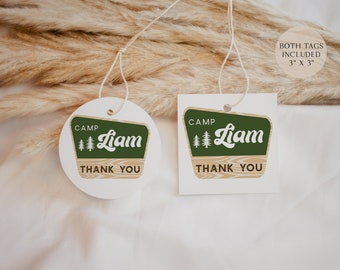 Camping Birthday Party Favor Tags: Mountain Cabin Decor (Editable Template) | DC290