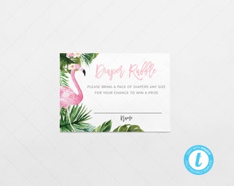 Tropical Diaper Raffle Card,  3.5x2.5 inches Insert, Baby Shower Game, Pink | DC023