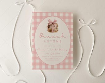 Brunch Baby First Birthday Invitation: Bows and Brunch Brunch Birthday Party, Breakfast (Editable Template) | DC351