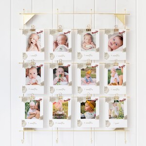 Flugzeug Erster Geburtstag Fotobanner, Fotos des ersten Jahres des Babys, bearbeitbare Geburtstagsfotobanner Monatliche Meilenstein Fotokarten | DC284
