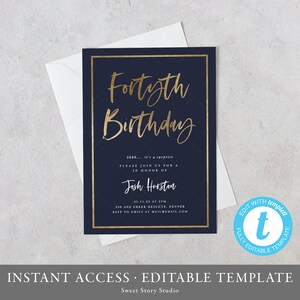 Navy Birthday Invitation Card, Simple, Adult, Boys 21st, 30th, 40th, 50th, 60th 70th, 80th | DC007
