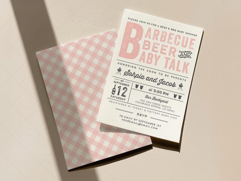 Tarjeta de invitación para baby shower con temática de barbacoa, cerveza y charla sobre bebés, BabyQ, Barbacoa, Mixto / DC054 imagen 2
