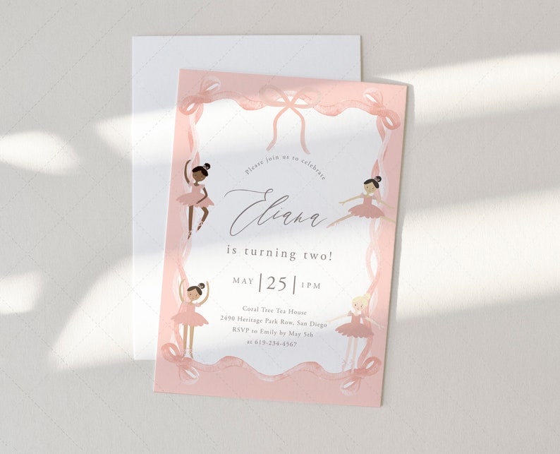 Ballerina Birthday Invitation Template, Girl's Ballerina Birthday, Ballet Dancer Birthday, Tutu DC307 image 2