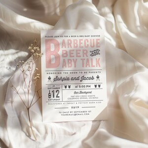 Tarjeta de invitación para baby shower con temática de barbacoa, cerveza y charla sobre bebés, BabyQ, Barbacoa, Mixto / DC054 imagen 1