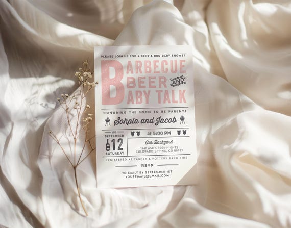BBQ Beer Baby Talk Barbecue Baby Shower Invitation Card , BabyQ, Barbecue, Co-ed | DC054