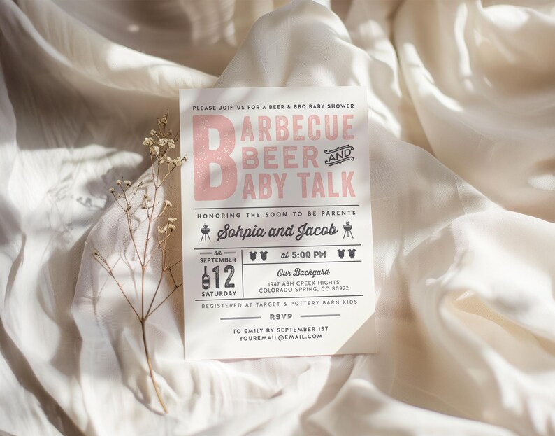 Tarjeta de invitación para baby shower con temática de barbacoa, cerveza y charla sobre bebés, BabyQ, Barbacoa, Mixto / DC054 imagen 1