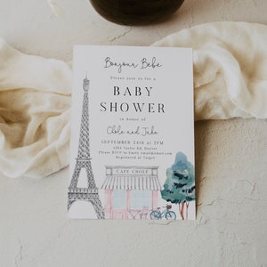 Paris Baby Shower Invitation, Parisian Cafe, Elegant, France, French Bakery, Paris Cafe, Patisserie | DC254