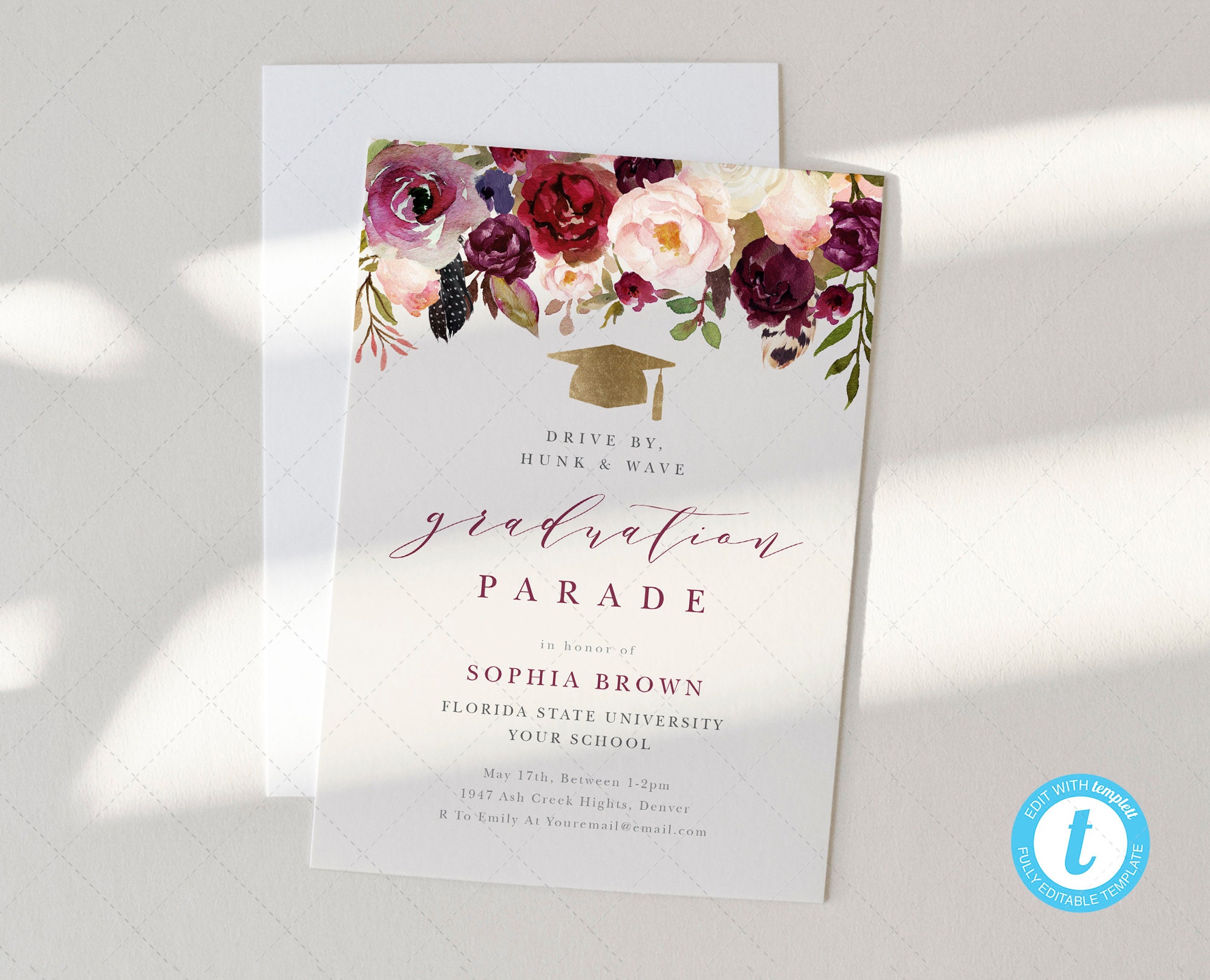 Drive By Graduation Invitation Card, Parade, Virtual Graduation, Car Parade, Hunk, Wave | DC007