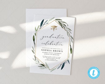 Greenery Medical School Graduation Announcement, MD, PA, Graduation Party, Dr of Medicine | DC052