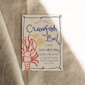 Crawfish Boil Invitation, Any Occasion, Birthday, Mudbugs and Beer Chugs, Graduation, Cajun Couples Shower, Handdrawn DC266 image 3