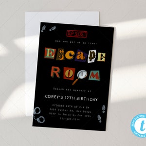 Escape Room Geburtstag Einladungskarte, Mystery Party Geburtstag, Jungen Escape Geburtstag, Mädchen Escape Geburtstag Invite | DC270
