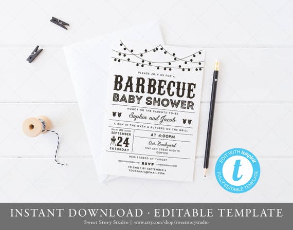 String Of Lights Barbecue Baby Shower Invitation Card Etsy