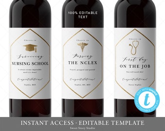 Nursing Milestones Bottle Label, Simple, Gold, Nurse, Calligraphy Template, RN, LPN | DC118