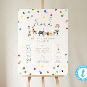18x24  One Year Sign Template, Party Animals First Birthday, Wild One Animals | DC205