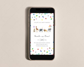 Party Animals Birthday Invitation Card | Instant Download, Templett, Digital Invite | Phone, Evite, Mobile, Electronic Invite | DC205