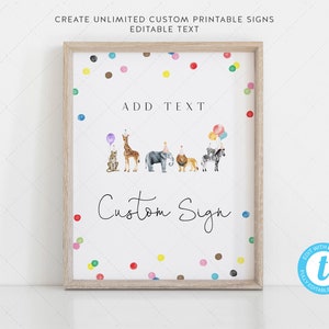 8x10 Custom Sign Template, For Any Events, Party Animals Birthday, Wild One Animals, Adopt an Animal | DC205