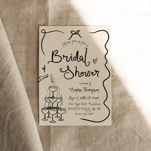 Bridal Shower Invitation Card, Brunch & Bubbly, Bridal Brunch Invite, Champagne Shower, Illustrated, Waves DC266 image 2