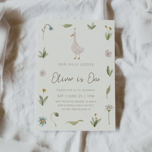 Faire-part d'anniversaire d'oie, invitation d'anniversaire stupide d'oie, vintage, oie, ferme, bébé garçon, tout âge, premier anniversaire d'invitation | DC302