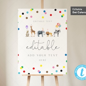 18x24  Sign Template, For Any Events, Party Animals Birthday, Wild One Animals, Editable Dot Color | DC205