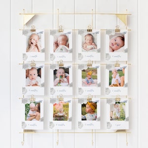 Flugzeug Erster Geburtstag Fotobanner, Fotos des ersten Jahres des Babys, bearbeitbare Geburtstagsfotobanner Monatliche Meilenstein Fotokarten | DC284