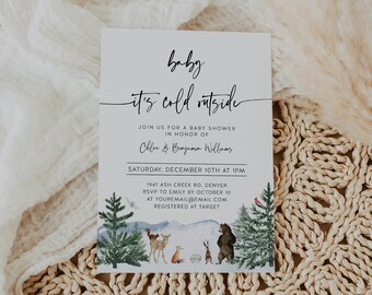Baby It's Cold Outside Baby Shower Invitation Card, Winter Onderland, Winter Woodland Baby Shower | DC228