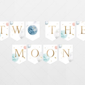 Space Birthday Second Birthday High Chair Banner, Two the Moon, First Trip Around the Sun, Galaxy, Moon | DC209