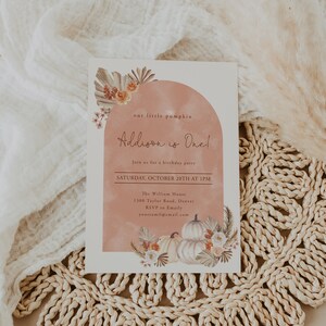 Boho Geburtstagseinladung Kürbis, Babypartyeinladung, 1.Geburtstag, ein kleiner Kürbis | DC226