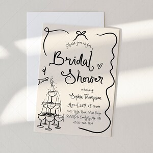 Bridal Shower Invitation Card, Brunch & Bubbly, Bridal Brunch Invite, Champagne Shower, Illustrated, Waves DC266 image 3