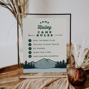8x10 Camp Bachelorette Weekend Camp Rules, Editable Sign, Itinerary Activity Sign | DC273