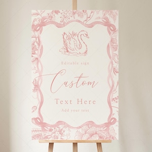 24x36 Swan bearbeitbares Zeichen, Chinoiserie, jedes Ereignis, Willkommensschild, Geburtstag, Babyparty, Geburtstag, Toile | DC311