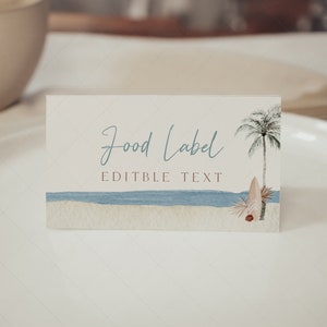 Surf Place Card, Food Tent, Buffet Cards, Surfing, Beach, Baby on Board Baby Shower, Birthday Party Food Label | DC304