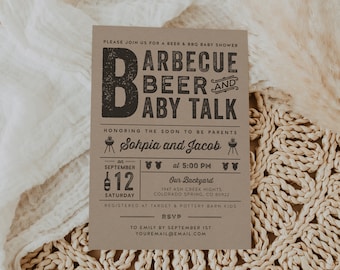 BBQ-bier babypraat barbecue babyshower uitnodigingskaart, BabyQ, gemengd babyshower | DC054