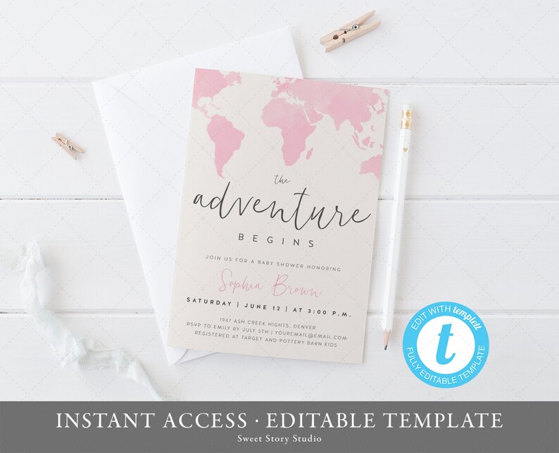 Adventure Baby Shower Invitation Card Instant Download Etsy