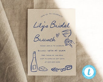 Bridal Brunch Invitation: Illustrated Champagne Shower Invite (Editable Template) | DC266