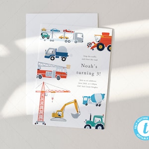 Transportation Birthday Invitation Card, Boys Dump Truck Invitation, Little Worker Invite | DC232