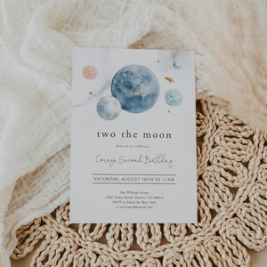 Two the Moon Birthday Party Invitation, Space, Another Trip Around the Sun, Galaxy | DC209