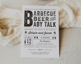Invitación para Baby Shower con temática de Barbacoa, Cerveza y Bebés, BabyQ, Baby Shower Mixto / DC054