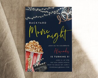 Movie Night Invitation Card, Outdoor Movie Birthday, Backyard, First Birthday | DC132