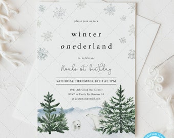 Winter Onederland Birthday Invitation Card | Editable, Templett, Printable | Snowflake, Winter Onderland, First Birthday | DC228