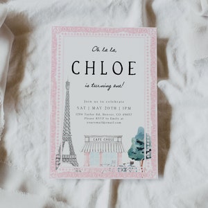 Paris Birthday Party Invitation, French Patisserie, Parisian Cafe, Elegant, France Birthday, French Bakery, Paris Cafe | DC254