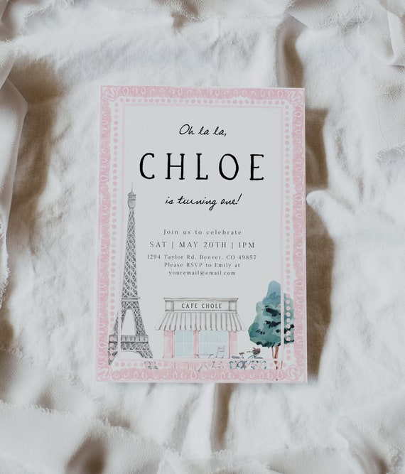Paris Birthday Party Invitation, French Patisserie, Parisian Cafe, Elegant, France Birthday, French Bakery, Paris Cafe | DC254