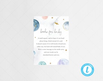 Space Book Request Card 2.5x3.5,  Insert, Baby Shower, Baby Library, Moon, Sun | DC209