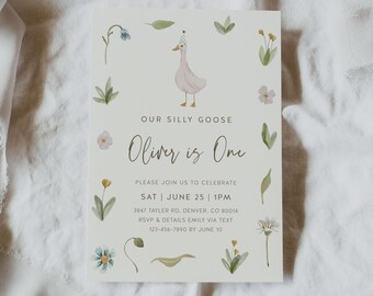 Goose Birthday Invitation, Silly Goose Birthday Invite, Vintage, Goose, Farm, Baby Boy, Any age, First Birthday Invite | DC302