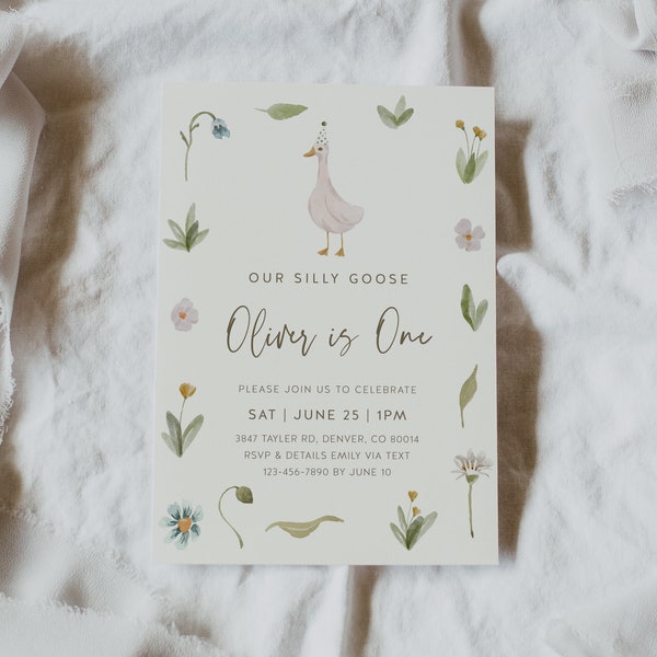 Goose Birthday Invitation, Silly Goose Birthday Invite, Vintage, Goose, Farm, Baby Boy, Any age, First Birthday Invite | DC302