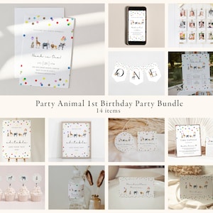 Party Animals First Birthday Party Bundle, Wild One Animals Invitation Zoo Safari Birthday Invitation Bundle | DC205