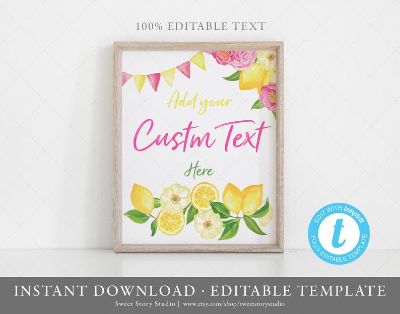 lemon sign editable custom text sign 8x10 inches instant download templett printable fresh squeezed lemon lemonade sign dc083 lemonade sign template