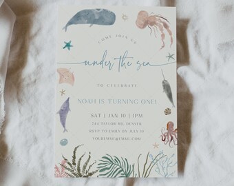 Under the Sea Birthday Invitation, Any Age, Ocean Birthday, First Birthday, Beach Birthday, Ocean, Sea | DC206