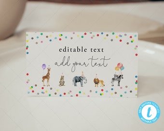 Party Animals Place Cards, Food Tent, Buffet Food Label, Escort Cards, Wild One, Animals, Zoo, Safari | DC205
