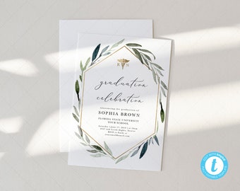 Greenery Nursing Degree Graduation Invitation Card, NP, RN, BSN College, lpn Announcement| DC052